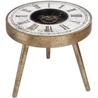 HI - Mirrored Round Frame Clock Table With Moving Mechanism