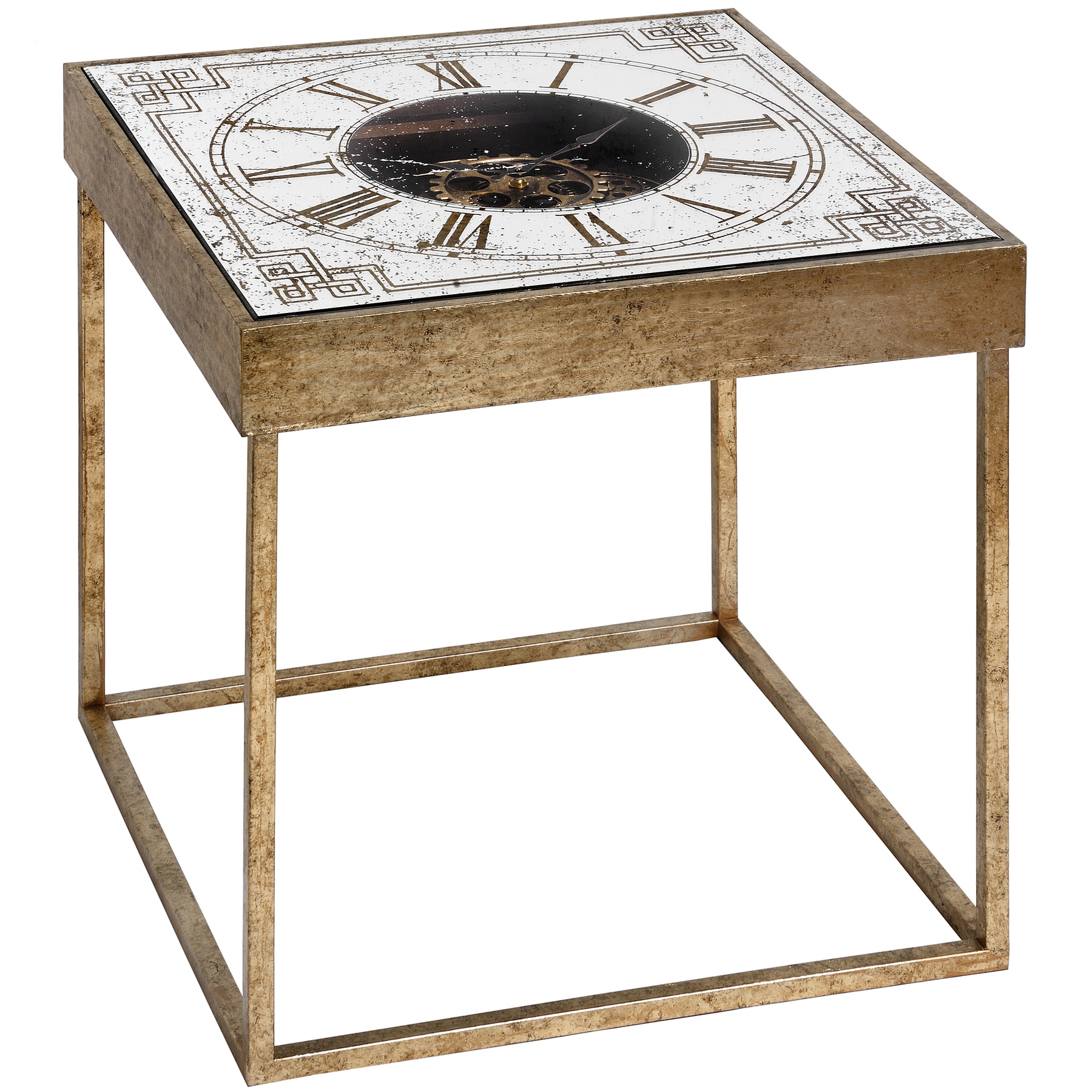HI Mirrored Square Framed Clock Table With Moving Mechanism Country