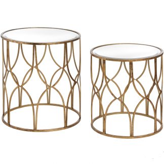 HI - Set of 2 Lattice Detail Gold Side Tables