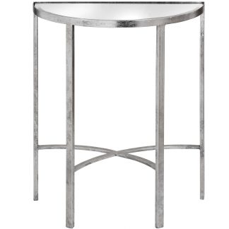 HI - Mirrored Silver Half Moon Table With Cross Detail