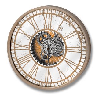 HI - Mirrored Round Clock with Moving Mechanism