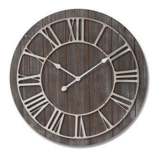 HI - Wooden Clock With Contrasting Nickel Detail