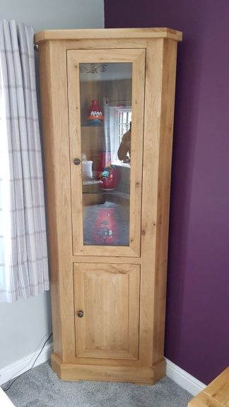 SJ - Maya Oak Corner Glazed Display Cabinet