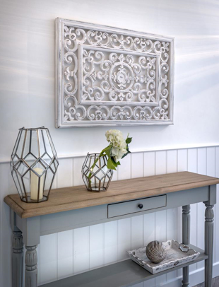 R - White Double Frame Rectangular Carved Panel
