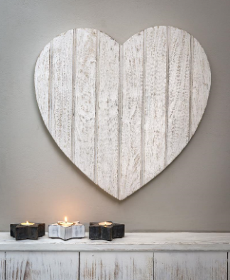 R - Large Distressed White Wooden Wall Heart