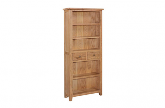 HB - Compact Camberley Waxed Oak Large Bookcase With 2 Drawers