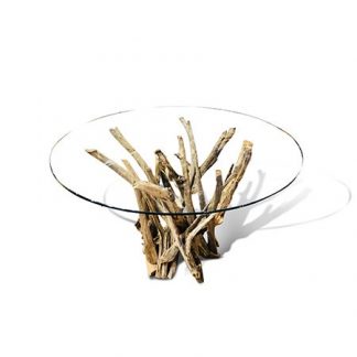 MAC - Round Driftwood Root Dining Table with Glass