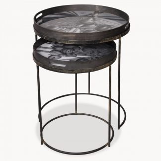 OW - Antiqued Fern Glass Nest of Tables