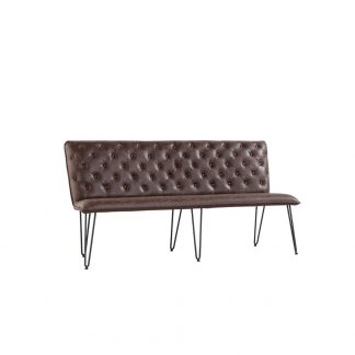 KI - Large Brown Studded Back Dining Bench With Hairpin Legs